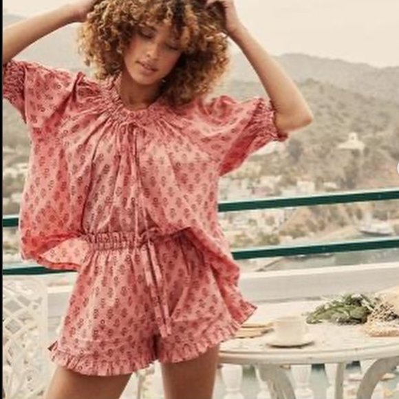 Doen Pants - Doen Enna Short Pink Sunflower Block Print